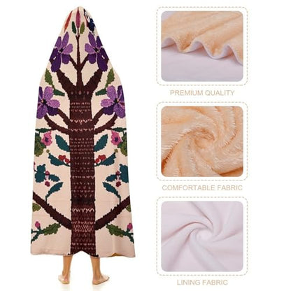 Wearable Blanket for Adults Purple Tree of Life Hooded Blanket Throw Blanket Soft Hooded Cloak Shawl Wrap 80x60 Inch