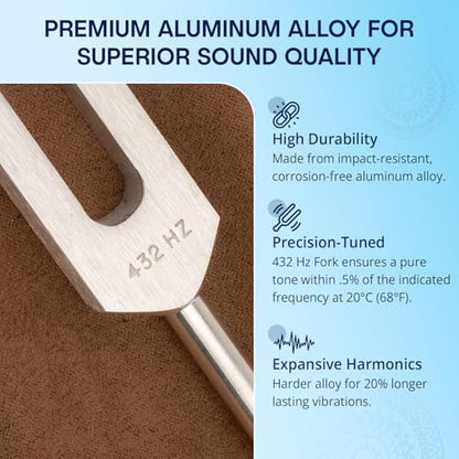 432 Hz Tuning Fork for Healing - Precision-Machined Aluminum Alloy - Made in USA - Healing Tuning Fork, Chakra Healing, Sound Therapy, Reiki, Yoga, Energy Balancing Tools - size: 432 hz
