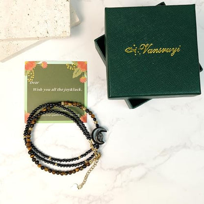 Crystal Pendant Necklaces Healing love Women's Men's choker Obsidian Tiger eye White Crystal Black Gold waterproof dainty Charm stackable statement Cute Stone necklace Unisex - style: Onyx MoonRabbit