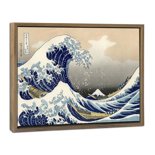 Wieco Art Framed Art Great Wave of Kanagawa Katsushika Hokusai Giclee Canvas Prints Wall Art Abstract Seascape Paintings for Home Living Room Decorations - size: 16"L x 10.8"W