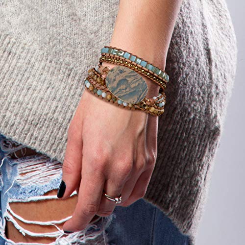 New! Dazzling Handmade Leather Wrap Bracelet Collection - style: 5 Wrap Agalmatolite