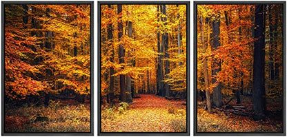 wall26 - 3 Piece Framed Canvas Wall Art - Pathway in The Autumn Park - Modern Home Art Stretched and Framed Canvas Ready to Hang - 16"x24"x3 Black - color: Artwork - 06, size: 16" x 24" x 3 Panels BLACK