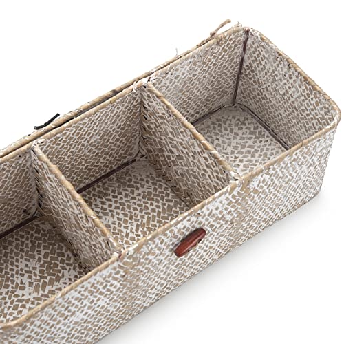 Seagrass Storage Basket with Lid Rectangular Small Woven Shelf Baskets with Sections for Organize Snack Toys Whitewash - color: Whitewash 3 Sections