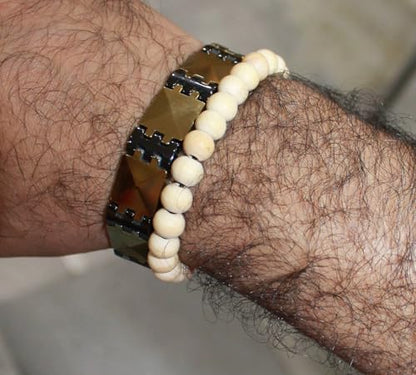 IS4A White Tulsi Beads Sumarni Bracelet Elastic Barcelet 27+1 8mm Holy Tulsi Beads Mala Rosray
