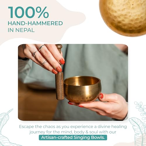 Handcrafted Tibetan Singing Bowl Set – 3.5” Sound Bowl for Meditation, Sound Healing & Yoga – Healing Instrument with Wooden Striker & Cushion – Authentic Hand-Hammered in Nepal - size: 3.5″ Set