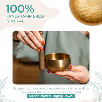Handcrafted Tibetan Singing Bowl Set – 3.5” Sound Bowl for Meditation, Sound Healing & Yoga – Healing Instrument with Wooden Striker & Cushion – Authentic Hand-Hammered in Nepal - size: 3.5″ Set