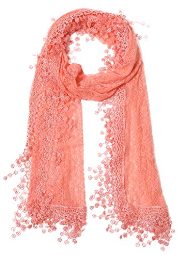Cindy and Wendy Lightweight Soft Leaf Lace Fringes Scarf Bridal Veils shawl for Women - color: Peach Pink1