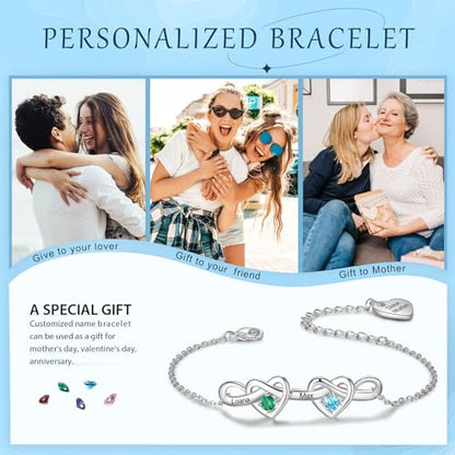 Personalized Birthstone Bracelet for Women Mom Engraved 2-6 Names Mother Bracelet with Birthstones Unique Gift for Mothers Day, Birthday, Christmas - color: 2 Names