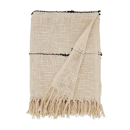 SARO LIFESTYLE Woven Bliss Textured Stripe Fringe Throw Blanket