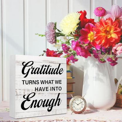 Gratitude Turns What We Have into Enough Wood Box Sign, Inspirational Desk Decor for Women, Mental Health Anxiety Relief Cure Gift 5x5x1 INCH - style: Gratitude Turns