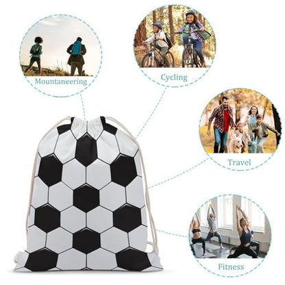 Soccer Ball White And Black Portable Canvas Drawstring Backpack with Drawstring Pockets 30x40cm - color: Soccer Ball White and Black, size: 30x40cm