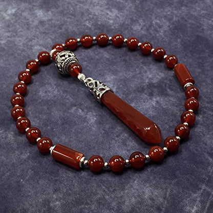 Mala Prayer Beads - Mala Necklace - Tibetan Mala Prayer Beads Meditation Beads Yoga Necklace - color: (POCKET MALA)-Red Agate Natural Stone -8 mm- 27 Beads