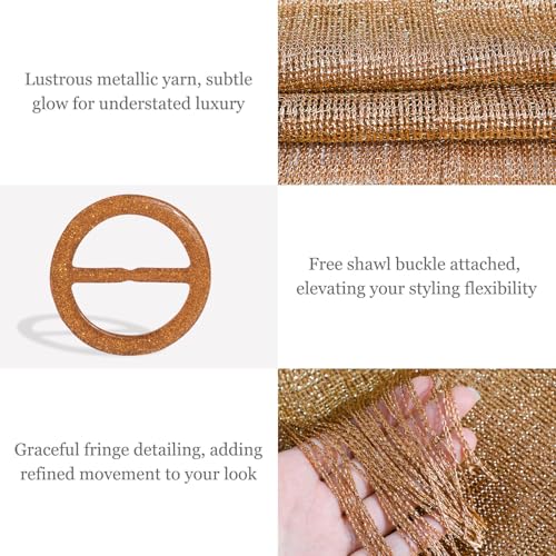 Sumolux Shawls Wraps for Evening Dresses Metallic Glitter Shawls Scarf for Women Sparkling Wedding with Free Buckle - color: Light Brown
