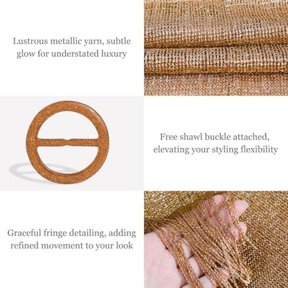 Sumolux Shawls Wraps for Evening Dresses Metallic Glitter Shawls Scarf for Women Sparkling Wedding with Free Buckle - color: Light Brown
