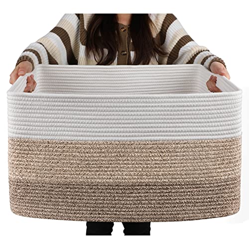OIAHOMY Large Blanket Basket, 22”x17”x12” Rectangle Woven Baskets, Nursery Blanket Storage Living Room, Toy Storage With Handle, Large Baskets for Organizing-Gradient Yellow - color: Gradient Yellow, size: 22”x17”x12”