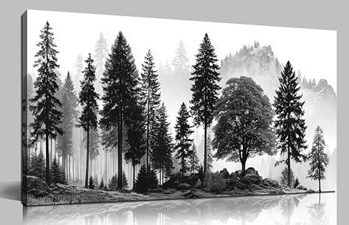 Foggy Forest Wall Art for Living Room Black Tree Pictures wall Decor for Office Natural Landscape Wall Decor for Bedroom 20 x 40 Inch - size: 40"L x 20"W
