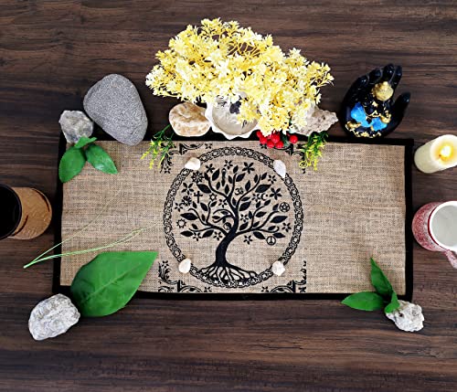 Indian Consigners Altar Cloth - Witchcraft Supplies, Wiccan Altar Tools, Tarot Spread - Witch Pagan Decor, Witchy Gifts - Celtic Tree Of Life - Organic Burlap with Fabric Backing - 24"x12" - color: Tree of Life, size: 24" x 12" (Rectangular)