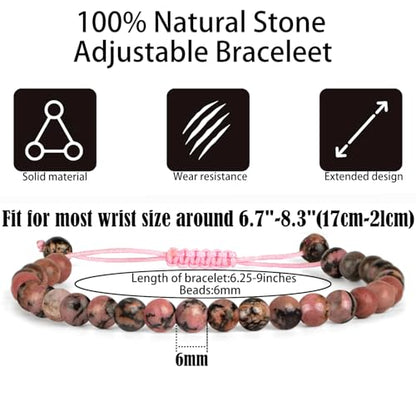 QOGIR Handmade Healing Bracelet,6mm Natural Gem Stone Bracelet rope bracelet - color: Black Rhodonite(Insight and Awareness), size: 6mm