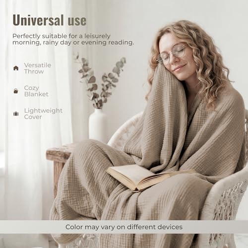 4-Layer Muslin Cotton King Bed Blanket (108 x 90 inches) – Ultra Soft, Breathable & Lightweight All-Season Gauze Blanket, Cozy Comfort, Machine Washable – Tan - color: Tan, size: King (108 x 90 inches)