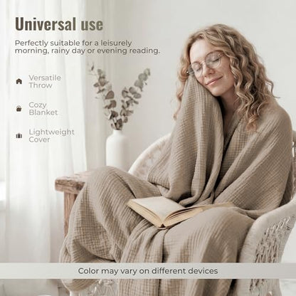 4-Layer Muslin Cotton King Bed Blanket (108 x 90 inches) – Ultra Soft, Breathable & Lightweight All-Season Gauze Blanket, Cozy Comfort, Machine Washable – Tan - color: Tan, size: King (108 x 90 inches)