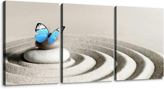 Japanese zen garden meditation stone concentration and relaxation sand 3 Piece Canvas Wall Art for Living Room Bedroom Office Framed Prints Pictures Painting Wall Decor Artwork for Walls Set of 3