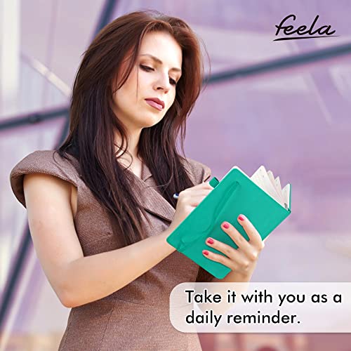 feela 3 Pack Notebooks Journals Bulk, Hardcover Notebook Classic Ruled Lined Journals with Pen Holder for Women Girls School Business Supplies, with 3 Black Pens, 120 GSM, 5.1”x8.3”, A5, Aqua - color: 3 Aqua