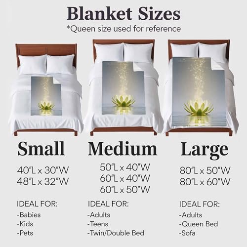 Zen Meditation Lotus Floral Blanket Soft Cozy Warm Throw Blanket for Couch, Plush Fuzzy Flannel Fleece Blankets for Sofa, Green Floral Modern Art Bed Blankets Lightweight Gifts for Women, 50"x60" - size: 50x60 Inch