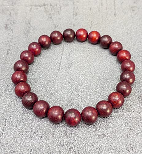Sandalwood Bracelet for Women Men Buddhist Prayer Strand Chandan Bracelet Handmade Stretchable Elastic Sandalwood Beaded Wristbands for Yoga Meditation - style: Red Sandalwood 8mm