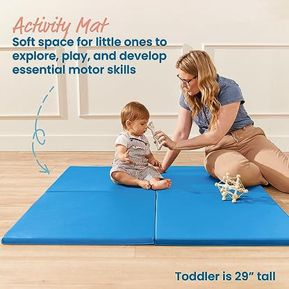 ECR4Kids SoftZone Play Patch Activity Mat Squares, Modular Playmat, French Blue, 4-Pack - color: French Blue