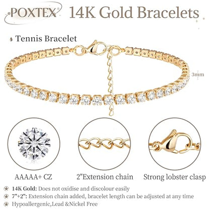 3mm Diamond Classic Tennis Bracelet for Women Dainty, Gold Jesus Cross Bracelets Trendy, 14K Gold Plated Heart/Evil Eye/Pearl/Starfish & Seashell Charm Bracelets for Women Bulk - style: Gold Tennis