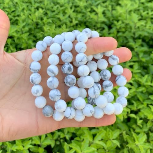 Adabele 1pc Natural Stretch Gemstone Bracelet 10mm (0.39") Bead 7 Inch to 8.5 Inch Healing Crystal Energy Quartz Chakra Jewelry Women Birthday Unisex Gift - color: White Howlite, size: 8.5 inch