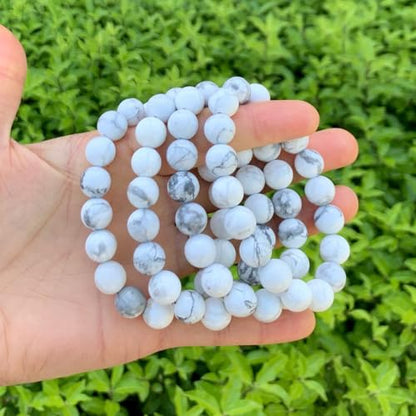 Adabele 1pc Natural Stretch Gemstone Bracelet 10mm (0.39") Bead 7 Inch to 8.5 Inch Healing Crystal Energy Quartz Chakra Jewelry Women Birthday Unisex Gift - color: White Howlite, size: 8.5 inch