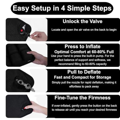 Inflatable Seat Cushion, Pressure Relief Airplane Seat Cushion for Long Flights Without Air Pump, Portable Car Seat Cushions,Office Chair Wheelchair Cushions Relief Discomfort in Coccyx&Buttock - color: Square