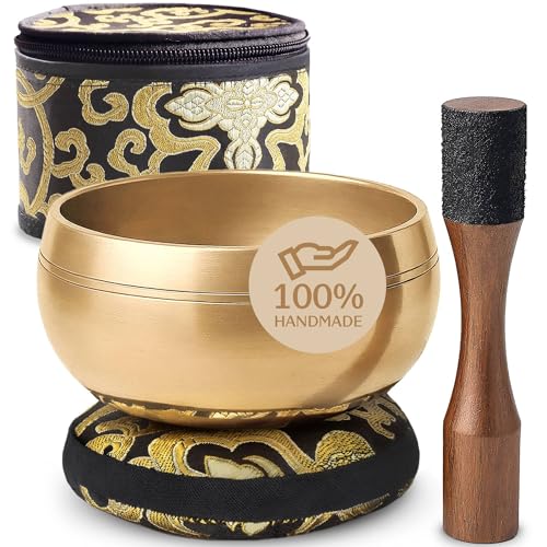 Silent Mind Tibetan Singing Bowl Set – Easy to Play & Beginner Friendly Meditation Bowl with Cushion, Mallet & Case | Stress Relief & Mindfulness | Gift-Ready - color: Plain Textured, size: With Case