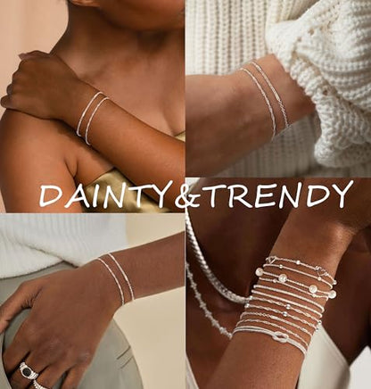 KOHOTA Silver Gold Bracelets for Women Trendy 14K Gold Plated Bracelet for Women Non Tarnish Dainty Stackable Layered Chain Heart Pearl Knot Beaded Bracelets Stack Set Charm Mothers Day Jewelry Gifts - color: F.Twisted chain-silver