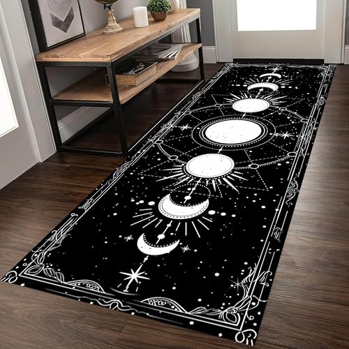 Sun and Moon Runner Rug, 2x6ft, Boho Moon Phase Celestial Night Sky Witchcraft Sun Moon Gothic Area Rugs, Lightweight Easy-Washing Meditation Floor Mat for Hallway Entryway - color: Color-3, size: 2x6ft