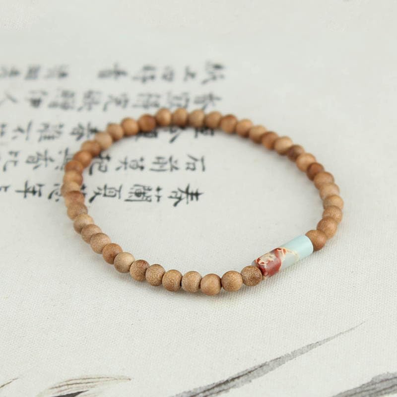Handmade Jade Sandalwood 4mm Wooden Beads Bracelet - Retro Style Women's Jewelry Accessories - color: green