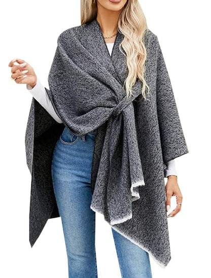 Women's Shawls Wrap Poncho Soft Capes Open Front Cardigan Large Blanket Wraps Shawl Knitted Cloak Cardigan Warm - color: New-coffee