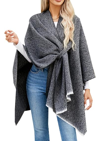 Women's Shawls Wrap Poncho Soft Capes Open Front Cardigan Large Blanket Wraps Shawl Knitted Cloak Cardigan Warm - color: New-navy