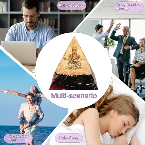 Natural Obsidian Orgone Pyramid, Orgonite Crystal Healing Pyramid with Built-in Buddha Statue, Attract Wealth Success, Prosperity, Balance Chakra Used for Meditation & Healing, 6cm - color: Black 1