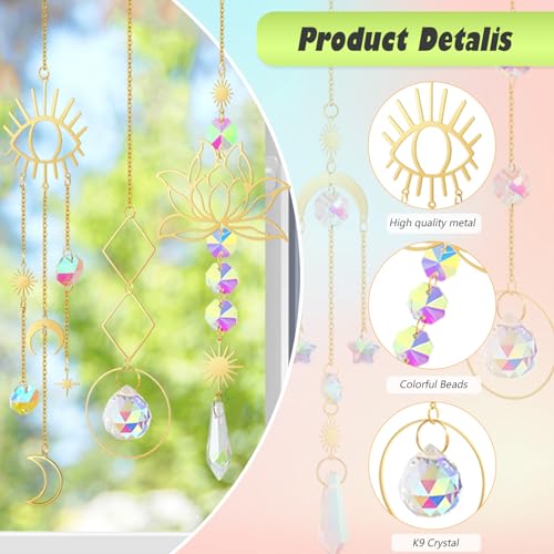 ilclviz Suncatcher Crystal Hanging Sun Catcher Prism with Chain Pendant Ornament Crystal Balls for Window - color: Gold C