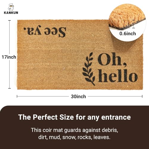 Coco Coir Door Mat with Heavy Duty Backing, Welcome Doormat (17" x 30"), Doormat Entrance (Oh Hello) - color: Oh Hello