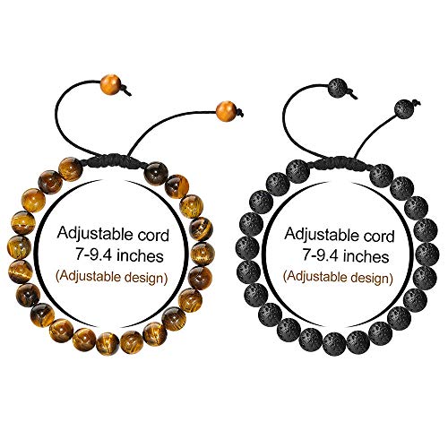 M MOOHAM Fathers Day Gift Mens Bracelet - Beaded Natural Stone 8mm Tiger Eye Matte Agate Lava Rock Bracelets for Men Teen Boys Grandpa Dad Birthday Gifts Jewelry - style: Lava Rock & Yellow Tiger Eye Bracelets