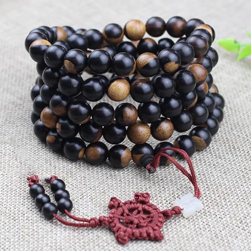 Natural Black Sandalwood 108 Mala Bracelet for Men Buddha Beads Necklace Ebony Prayer Beads Bracelet - style: 10mm Yin and Yang Wood - 41 inches