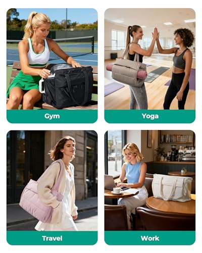 BAGSMART Yoga Tote Bag for Women with Knotted Handle, Lightweight Pilates Bag with Yoga Mat Holder, Gym Bag for Work Travel - color: Camel