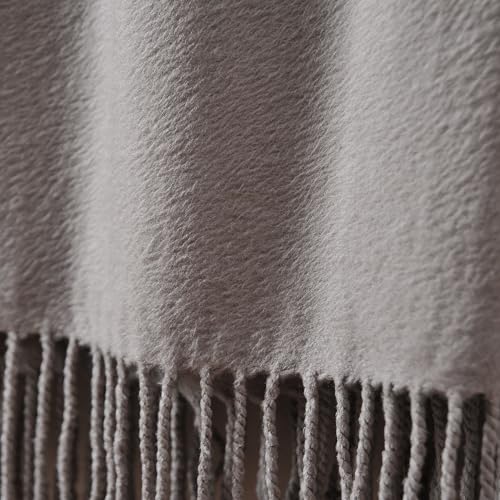 CUDDLE DREAMS Silk Throw Blanket with Hand-Knotted Fringe, Natural, Soft & Breathable (Gray) - color: Gray