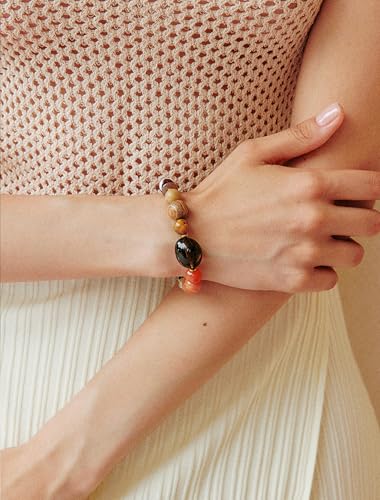 Boho Colorful Beaded Bracelets for Women, Handmade Stretchy Gemstone Bead Bracelet, Summer Women Beach Stackable Bead Bracelets Natural Healing Crystals Relax Stone Bracelets Unique Gifts for Mother - color: Multi