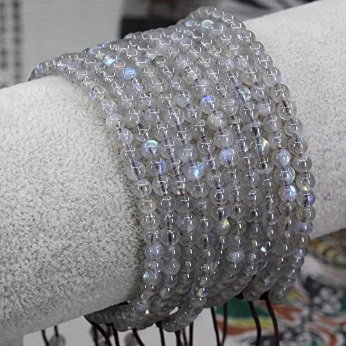 Keleny Natural Gemtones 4mm Round Beads Crystal Adjustable Braided Macrame Tassels Bracelets Unisex - color: Grey Labradorite