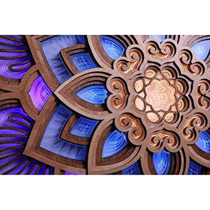Ckuakiwu Mandala Yoga Room Night Light Led, Yoga Room Led Night Light, Creative Dream Wooden Hanging Wall Light Living Room Bedroom Wall Decoration, Diameter 11.8Inch