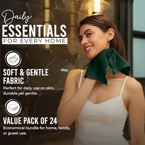 RIVERSIDE Pack of 24 Wash Cloths for Showering, 12 x 12 Inches, Super Soft & Absorbent, 100% Cotton Washcloths Premium Quality Flannel Face Cloths for Bathroom, Gym, Spa (Hunter Green, 24 Pack) - color: Hunter Green